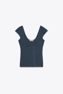 ZARA ТОП ИЗ ЛИОЦЕЛЛА С КРУЖЕВОМ, МОРСКОЙ СИНИЙ