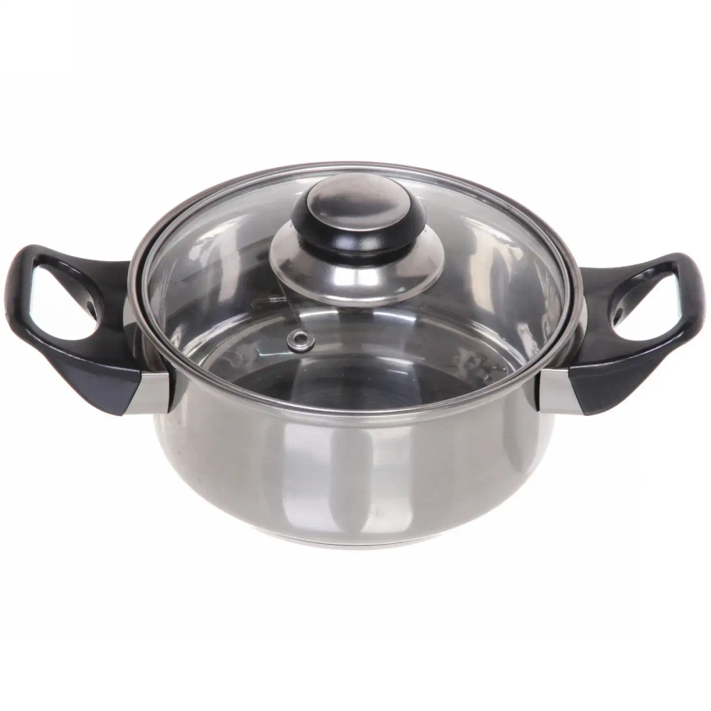 Кастрюля из нержавеющей стали «Cook» 1л со стеклянной крышкой 16*7см