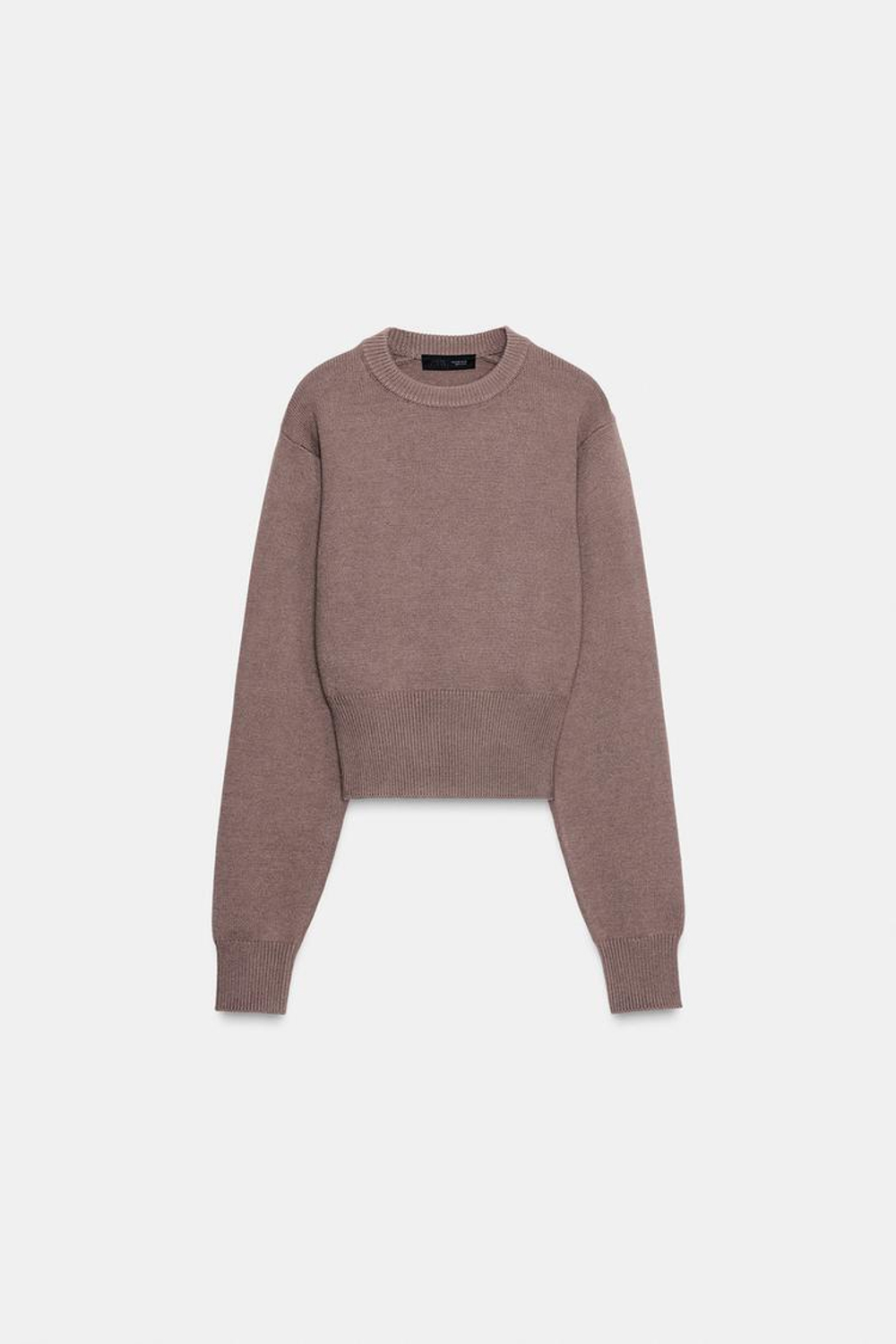 ZARA УКОРОЧЕННЫЙ ОДНОТОННЫЙ ДЖЕМПЕР, СЕРОВАТО-КОРИЧНЕВЫЙ