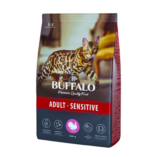 Сухой корм Mr. Buffalo Sensitive для кошек с чувствительным пищеварением, индейка, 400 г