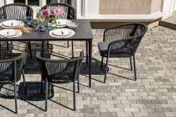 "Малага" обеденная группа на 6 персон со стульями "Марсель", каркас темно-серый, роуп темно-серый