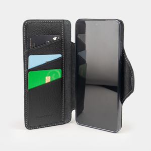 Чехол с кардхолдером для Samsung Galaxy S26 Ultra из кожи теленка, черного цвета