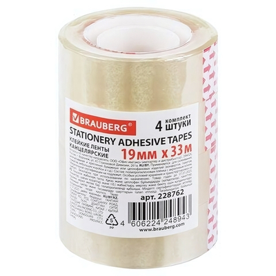 Клейкая лента 19мм х 33м. прозрачная (BRAUBERG) (Комплект 4шт.)