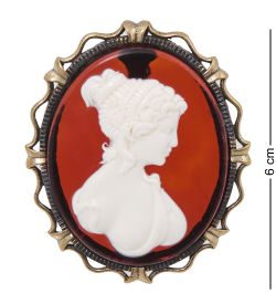 AM-2593/1 Брошь «Камея» (латунь, янтарь)