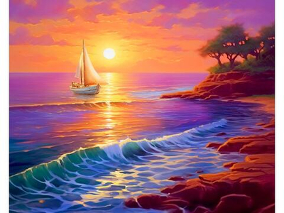 Алмазная мозаика 40х50см. "Парус на закате" с частич.заполнен.на подрам. (Арт. НД-0596)