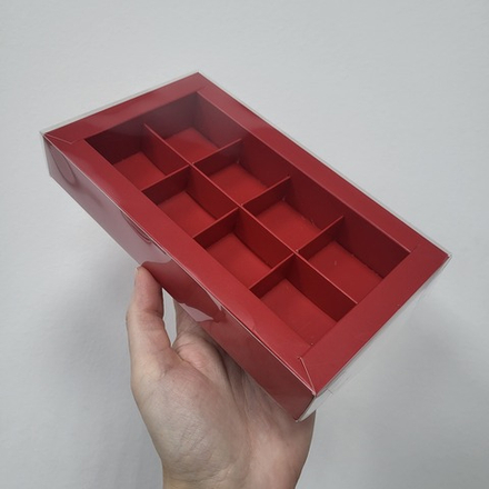 Коробка на 8 конфет Красная Матовая ПРЕМИУМ, 19*11*3 см