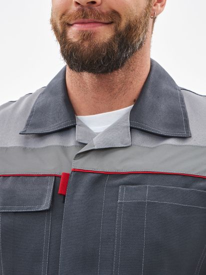 Костюм "Фаворит-2" полукомбинезон (т.серый/серый/красный)