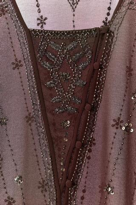 ZARA БЛУЗА ИЗ ЖОРЖЕТА С ВЫШИВКОЙ И БУСИНАМИ, КОРИЧНЕВЫЙ