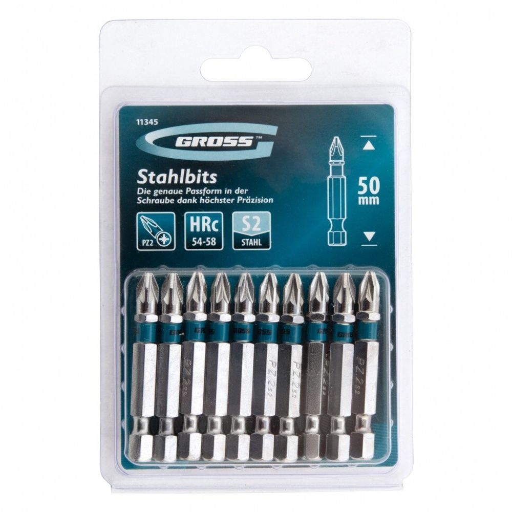 Набор бит PZ2х50, сталь S2, 10 шт. Gross 11345