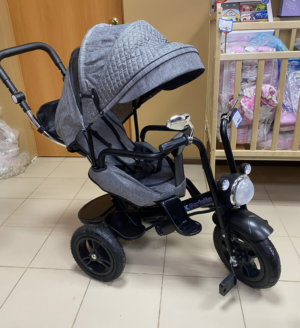 Детский трехколесный велосипед "Farfello pl-05" цвет серый, в стиле мотоцикла спереди, для детей с 9 месяцев до 5 лет