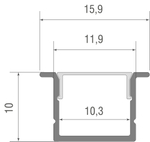 Встраиваемый алюминиевый анод. профиль,  15, 9х10х2000мм. В комплекте матовый экран,  4 торцевые заглушки,  4 крепежа,  алюминий