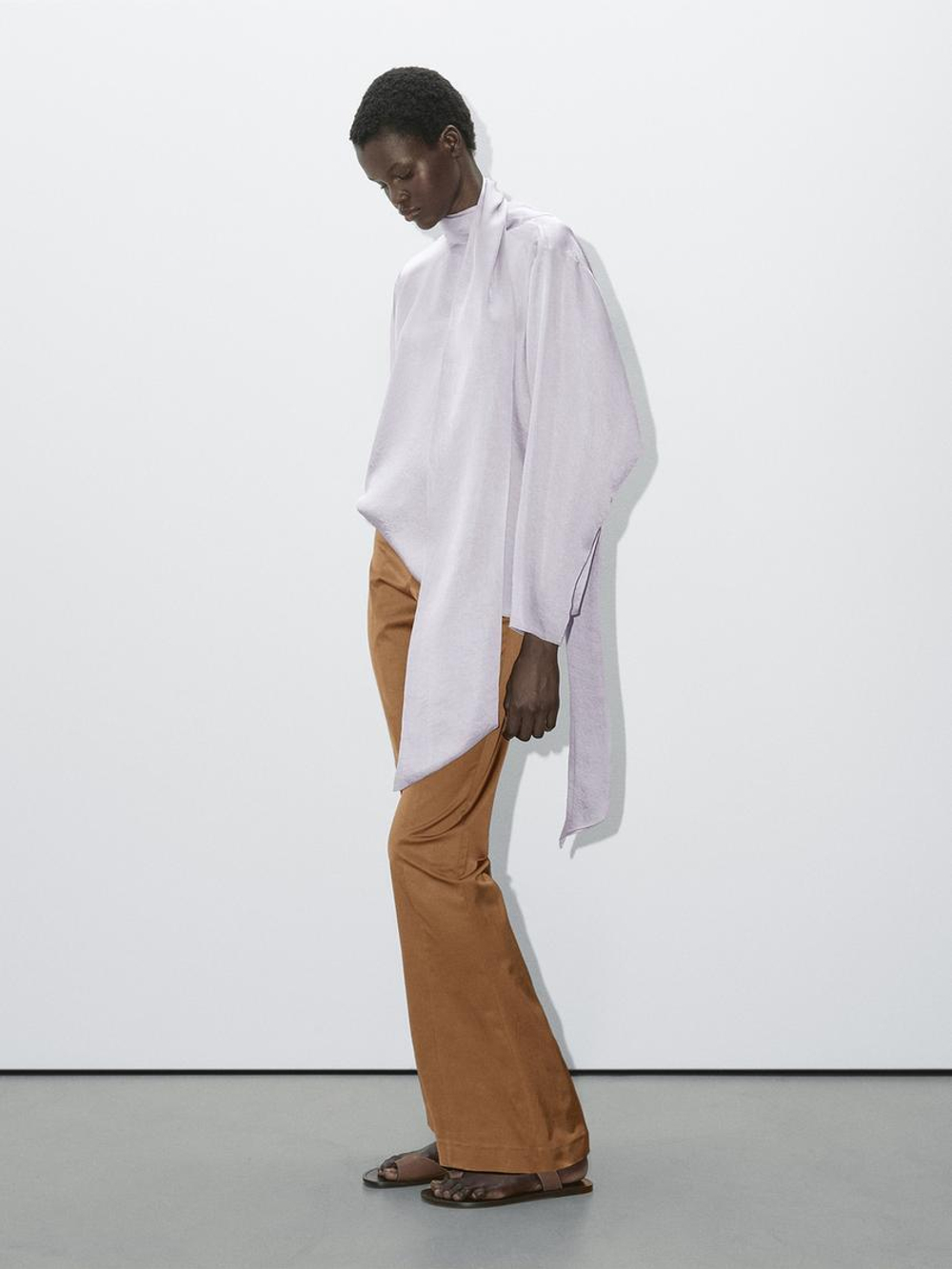 Massimo Dutti Свободная рубашка с глубоким вырезом на спине, пурпурный