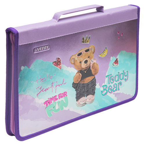 Папка для труда А4 молния вокруг/ручка фольг твердая "Teddy Bear"