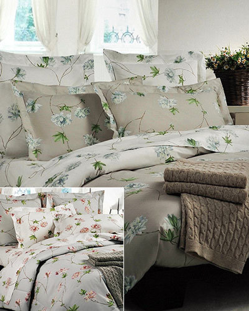 Постельное белье 2 спальное евро макси Mirabello Azalee double v02M бежевое-голубое