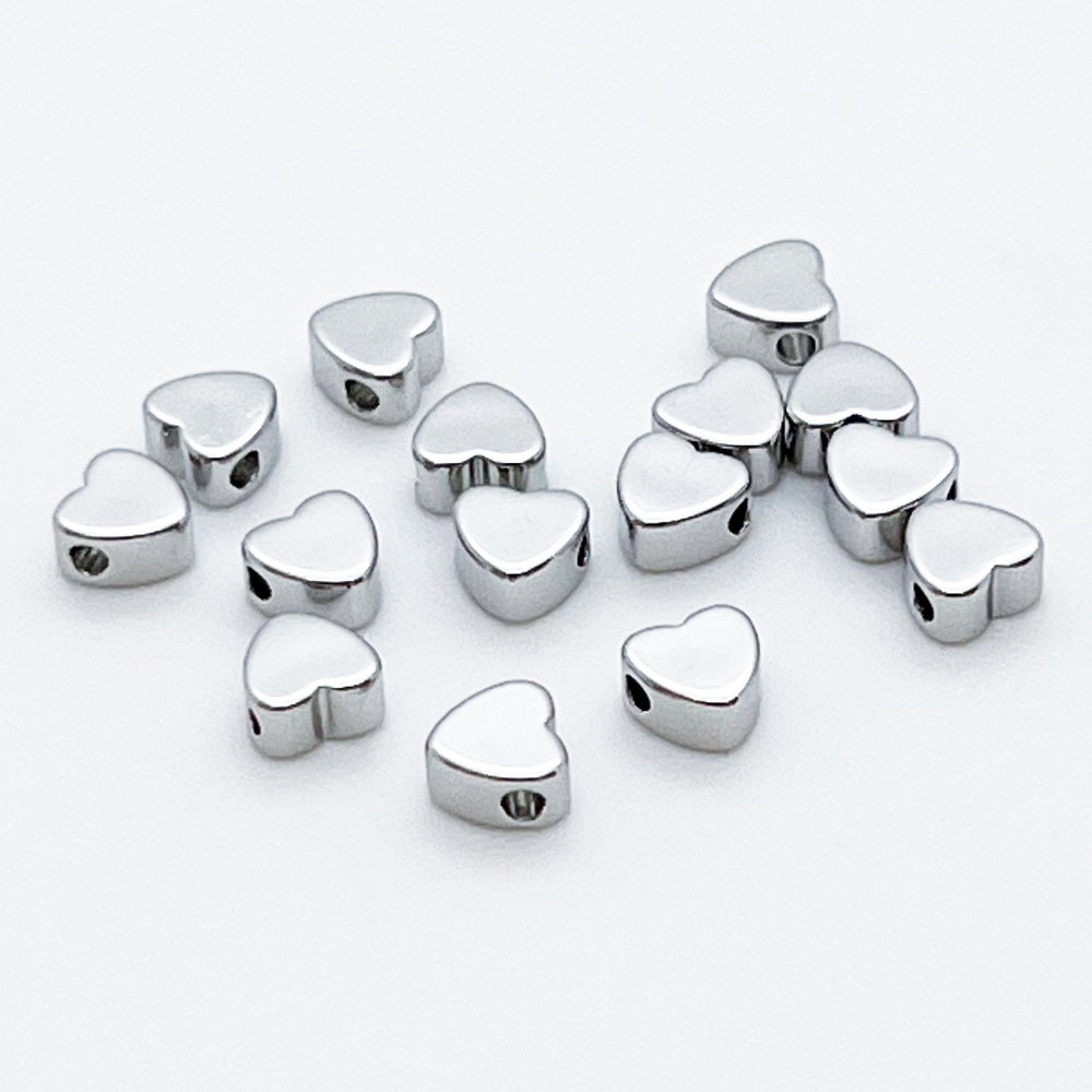 Бусина Сердце, цвет серебро (родий), размер 5 мм, цена за 1 шт