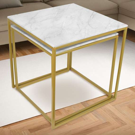 Стол журнальный МеталлАрт М002 белый мрамор/золото