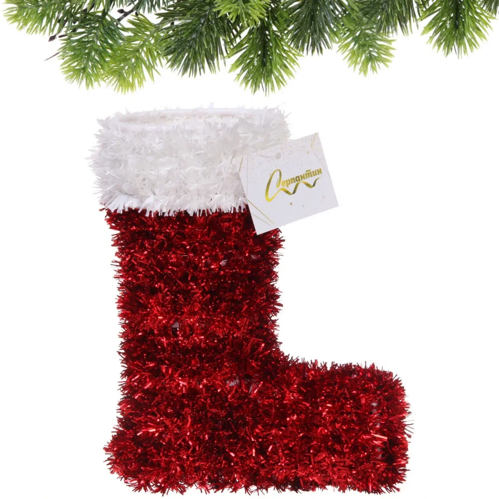 Украшение фольгированное «Зимний ботиночек» 22*17*7 см, красный