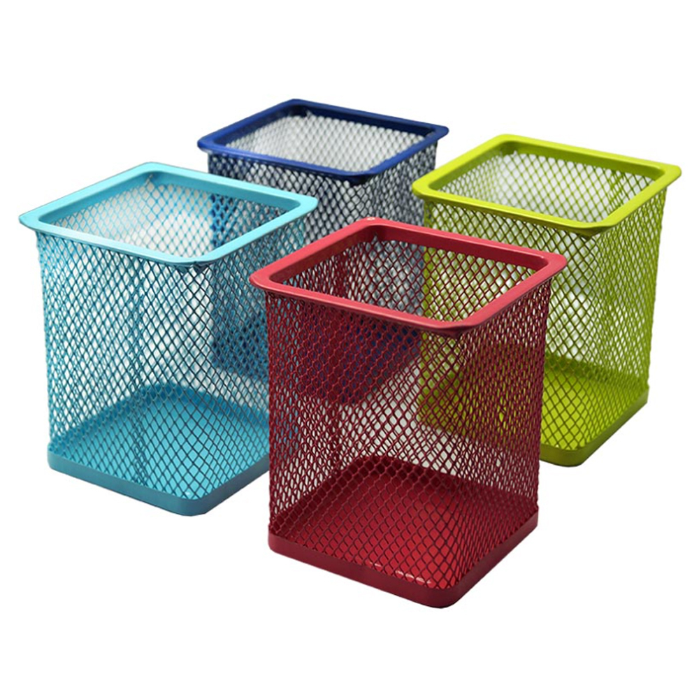 Подставка для канцелярских принадлежностей Basir металлическая, квадратный стакан в сетку, 10*7 см, 4 цвета, ассортимент