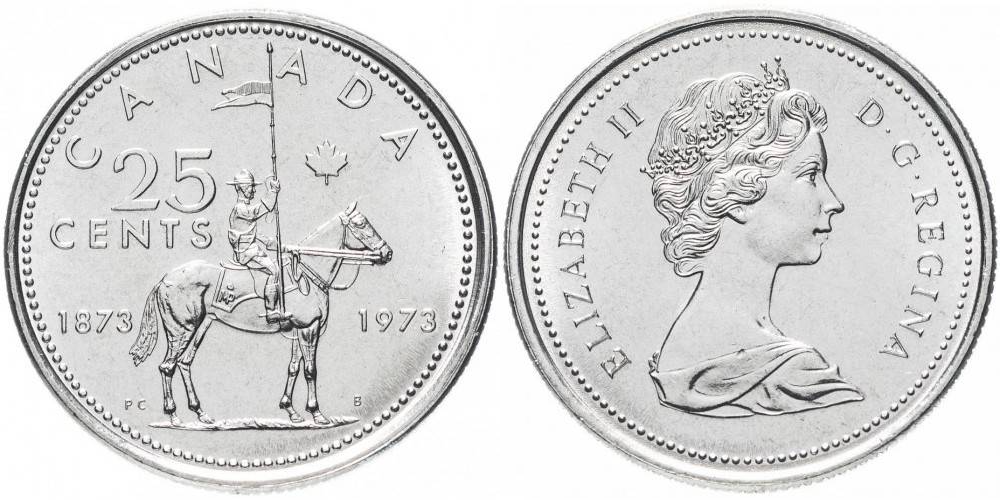 Канада 25 центов, 1973 100 лет конной полиции Канады UNC