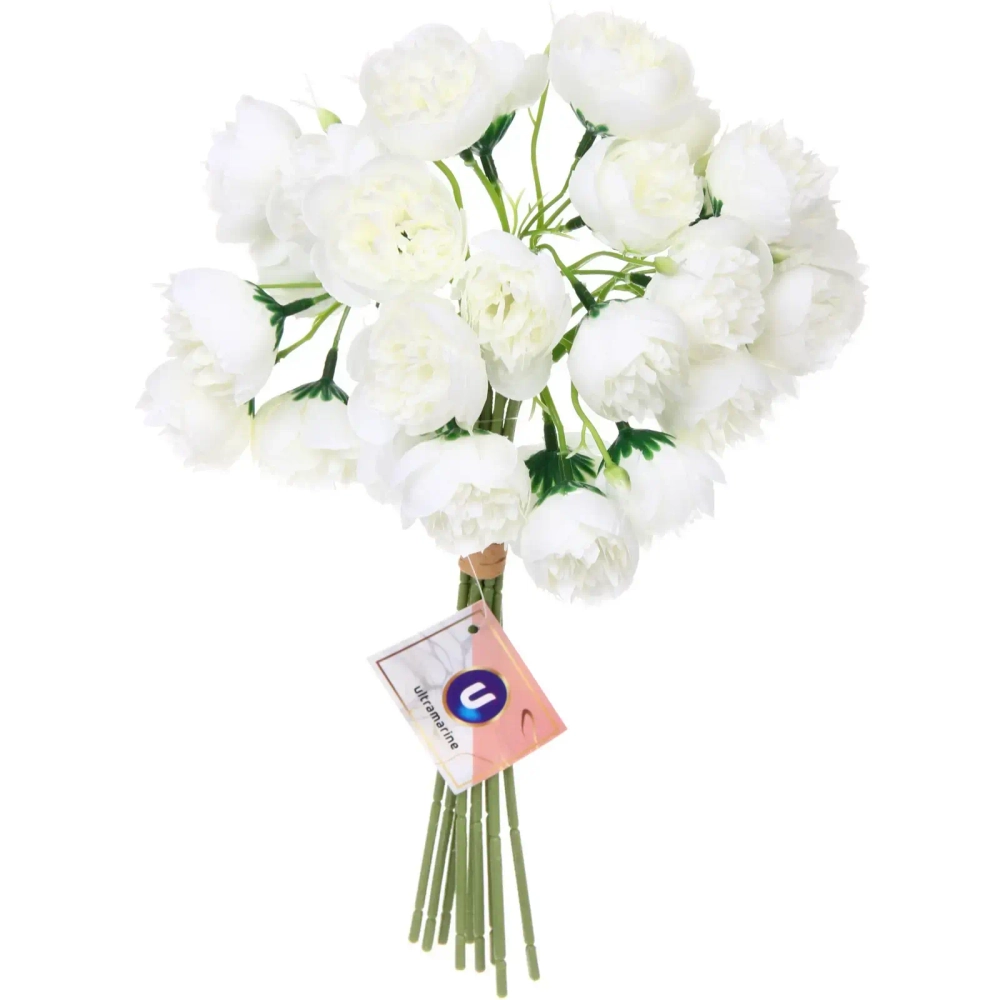 Цветы искусственные «Нежные пионы» букет 9шт 27 голов 30см белые