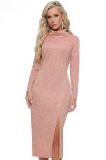 Платье-водолазка персиковое с разрезом DStrend (Акция)