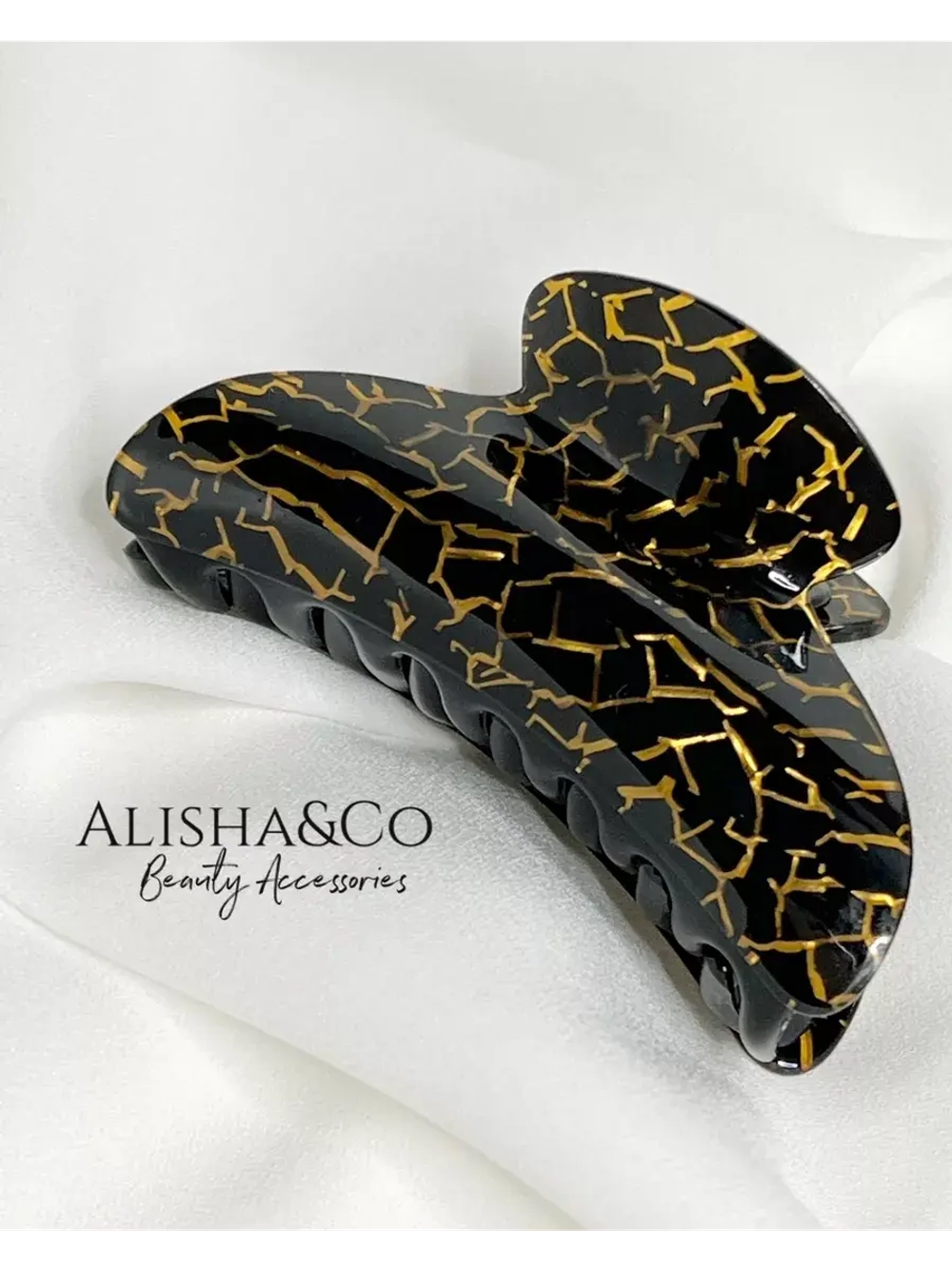 Крабик для волос черный Black&Gold Shell большой набор 2 шт.