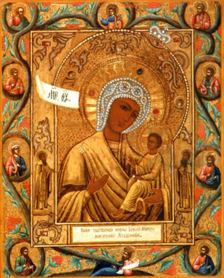 Икона Божией Матери Хлебенная на дереве на левкасе