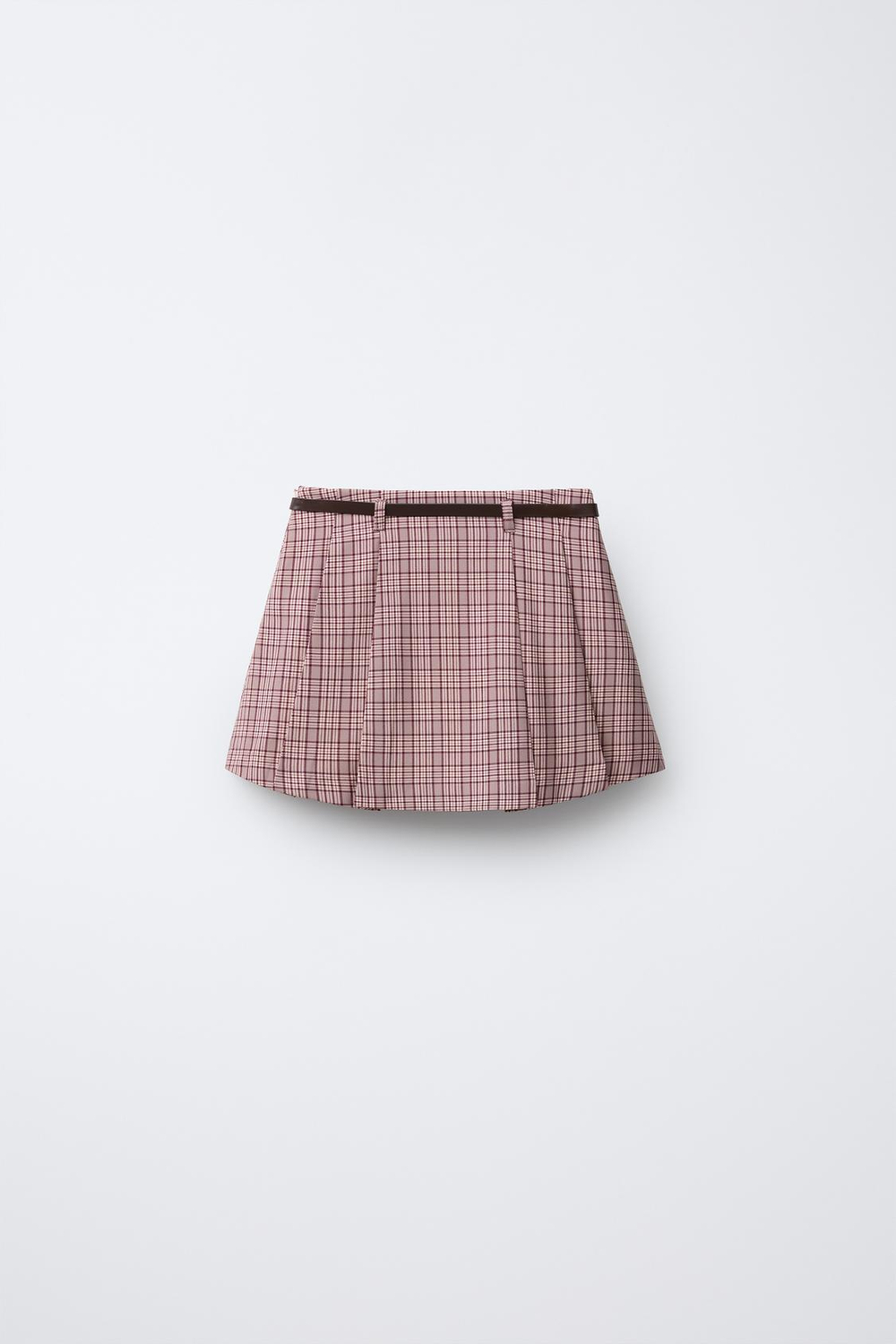 ZARA ЮБКА-ШОРТЫ В КЛЕТКУ С РЕМНЕМ, РОЗОВЫЙ