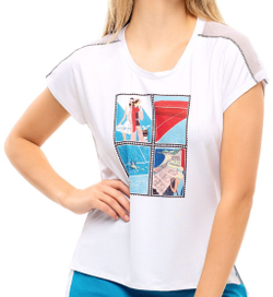 Женский топ теннисный Lucky in Love Post a Plaid Stamp it S/S - белый