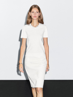 Massimo Dutti Футболка из 100% хлопка с V-образным вырезом, белый