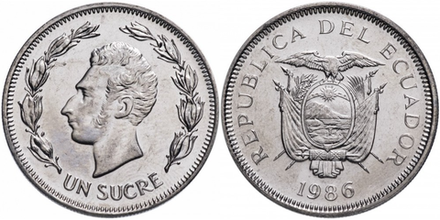 Эквадор 1 сукре, 1986 Антонио Хосе де Сукре UNC