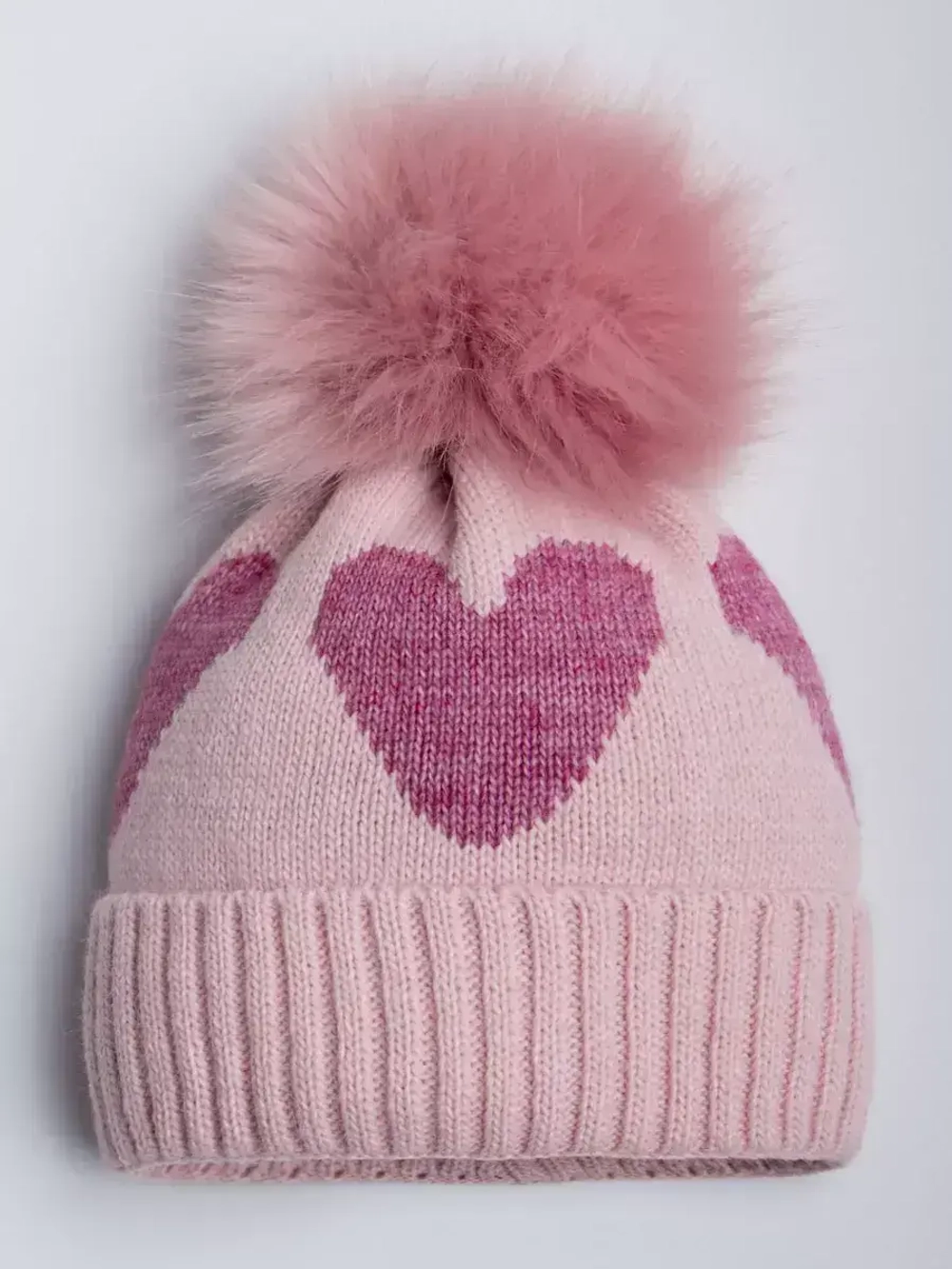 Шапка для девочки зимняя вязаная с помпоном