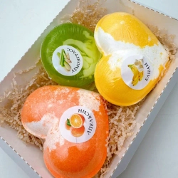 Набор бомбочек "Сердце апельсин XL, сердце банан XL + мыло лемонграсс"