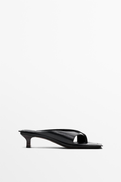 Massimo Dutti Кожаные сандалии на каблуке - STUDIO, черный