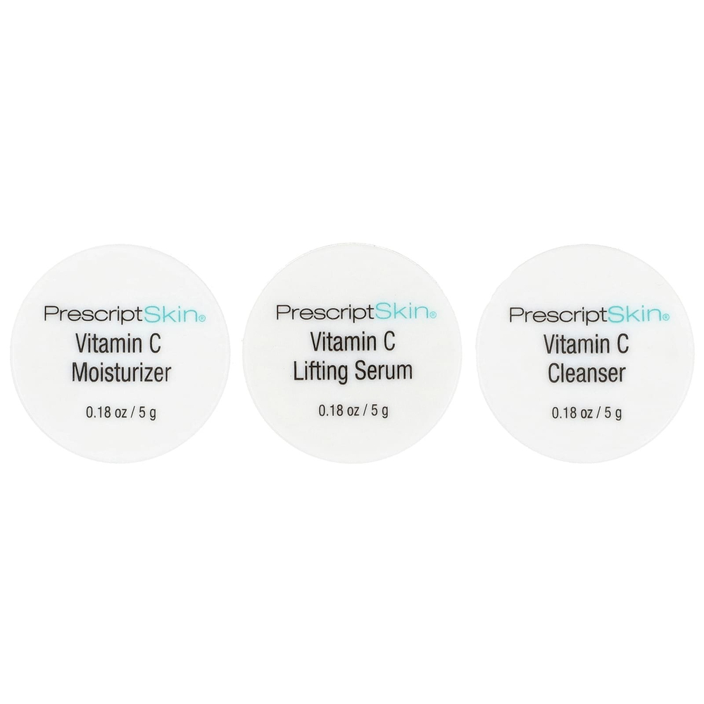 PrescriptSkin, набор миниатюр с витамином C, 3 профессиональных средства для улучшения цвета кожи, 3 баночки по 5 г (0,18 унции)
