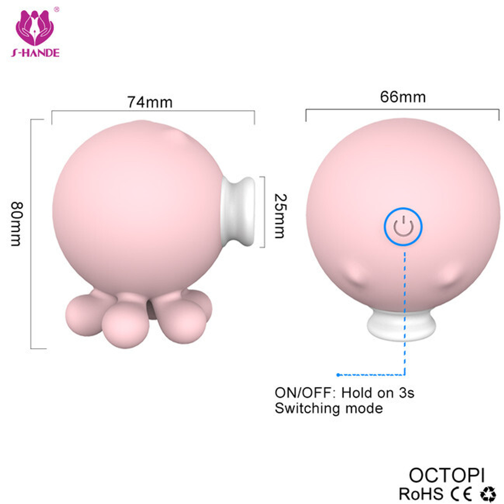 Вакуумный клиторальный стимулятор Octopi (3 реж. вибрации, 6 реж. вакуума) (Цвет: нежно-розовый)