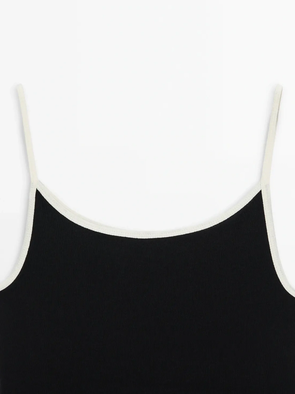 Massimo Dutti Хлопковый топ на бретелях с контрастной окантовкой, черный