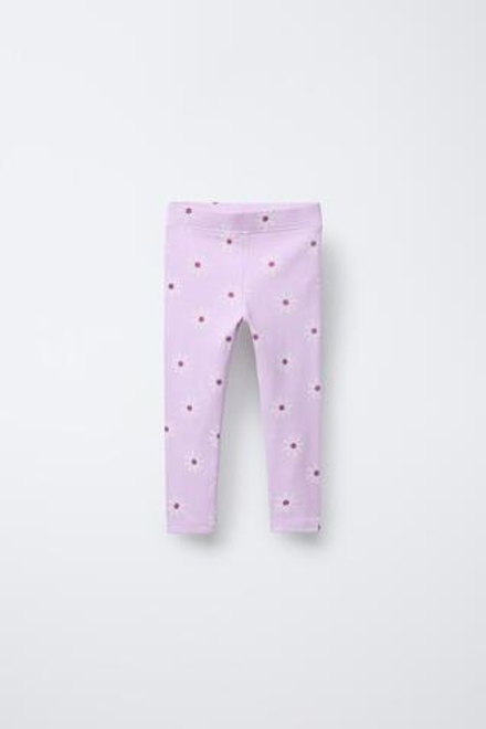 ZARA ЛЕГИНСЫ ИЗ ТКАНИ В РУБЧИК С ПРИНТОМ, ЦВЕТ МАЛЬВЫ