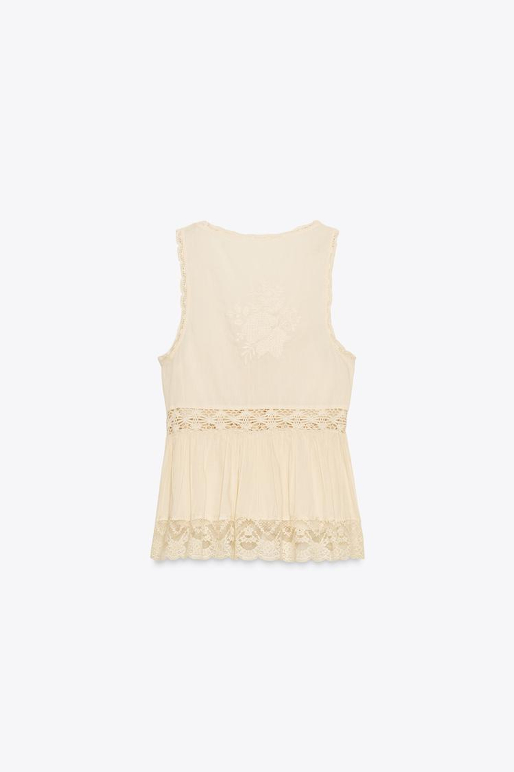 ZARA РОМАНТИЧНЫЙ ТОП С ВЫШИВКОЙ — ZW COLLECTION, ЖЕЛТОВАТО-БЕЛЫЙ