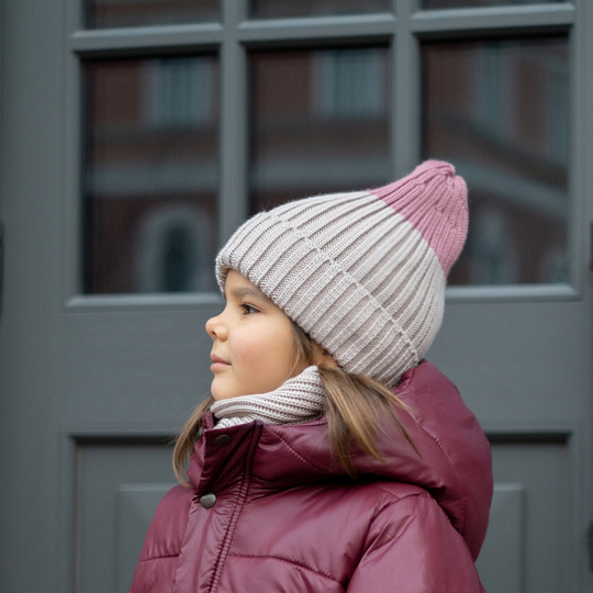 Шапка утеплённая бежевая/ пыльно-розовый