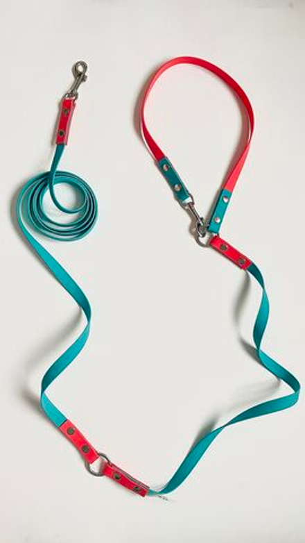 Перестежка поводок для собак, биотан, 5 м 15 мм. изумруд, коралловый