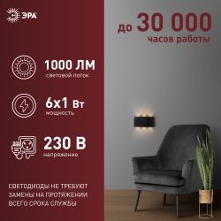Светильник декоративный настенный светодиодный ЭРА WL12 BK 6х1Вт 3000К IP54 черный для интерьера и фасадов зданий | Фасадная декоративная подсветка