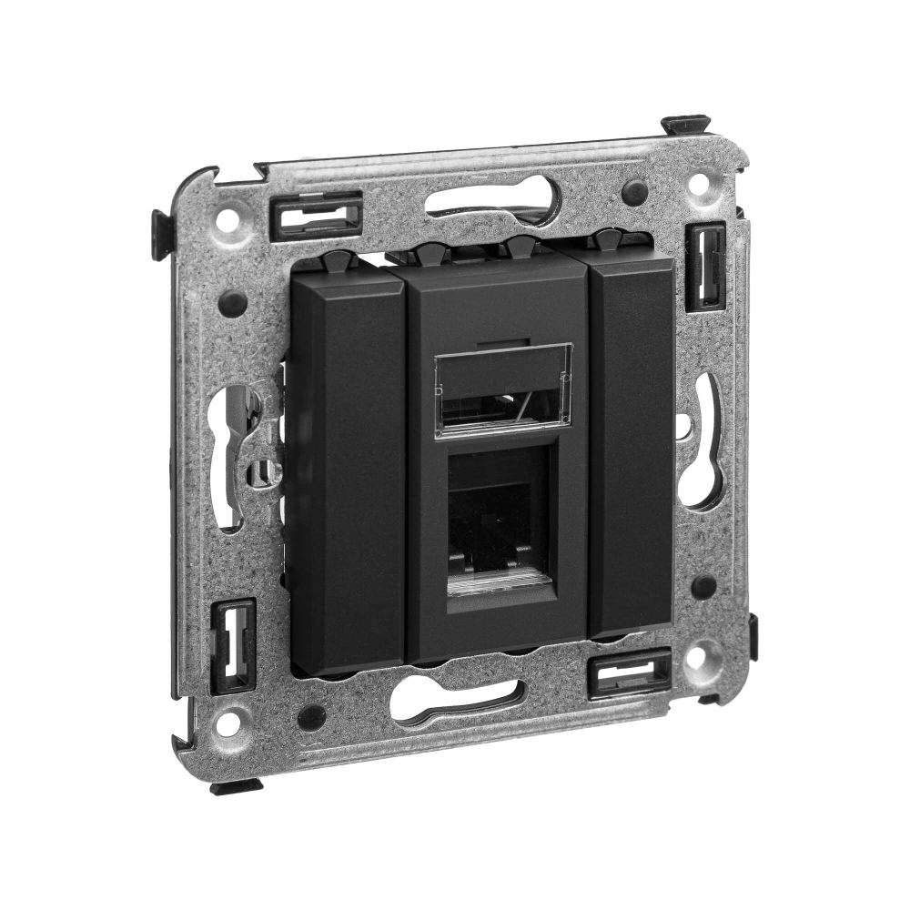 Телефонная розетка RJ-12 в стену одинарная, "Avanti", "Черный матовый"