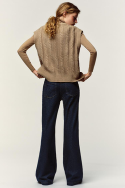 ZARA ТОП-ЖИЛЕТ ИЗ ТРИКОТАЖА С УЗОРОМ «КОСЫ», СВЕТЛЫЙ ЖЕЛТО-КОРИЧНЕВЫЙ