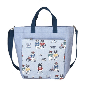 Сумка-сэтчел (кросс-боди) с котом и бульдогом "AnimalMode", нежно-голубая, 25-8044-2, KUSUGURU