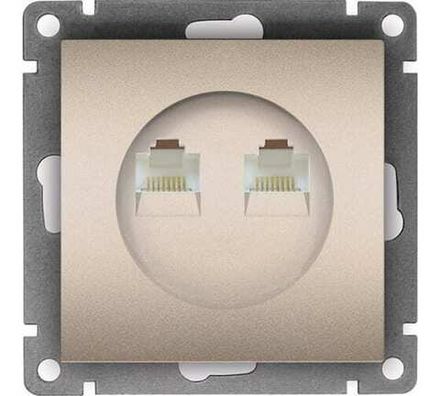 Розетка компьютерная двухместная "UNIVersal" серия "Афина" с/у, 1А, RJ45, шампань (еврослот) (HU2331