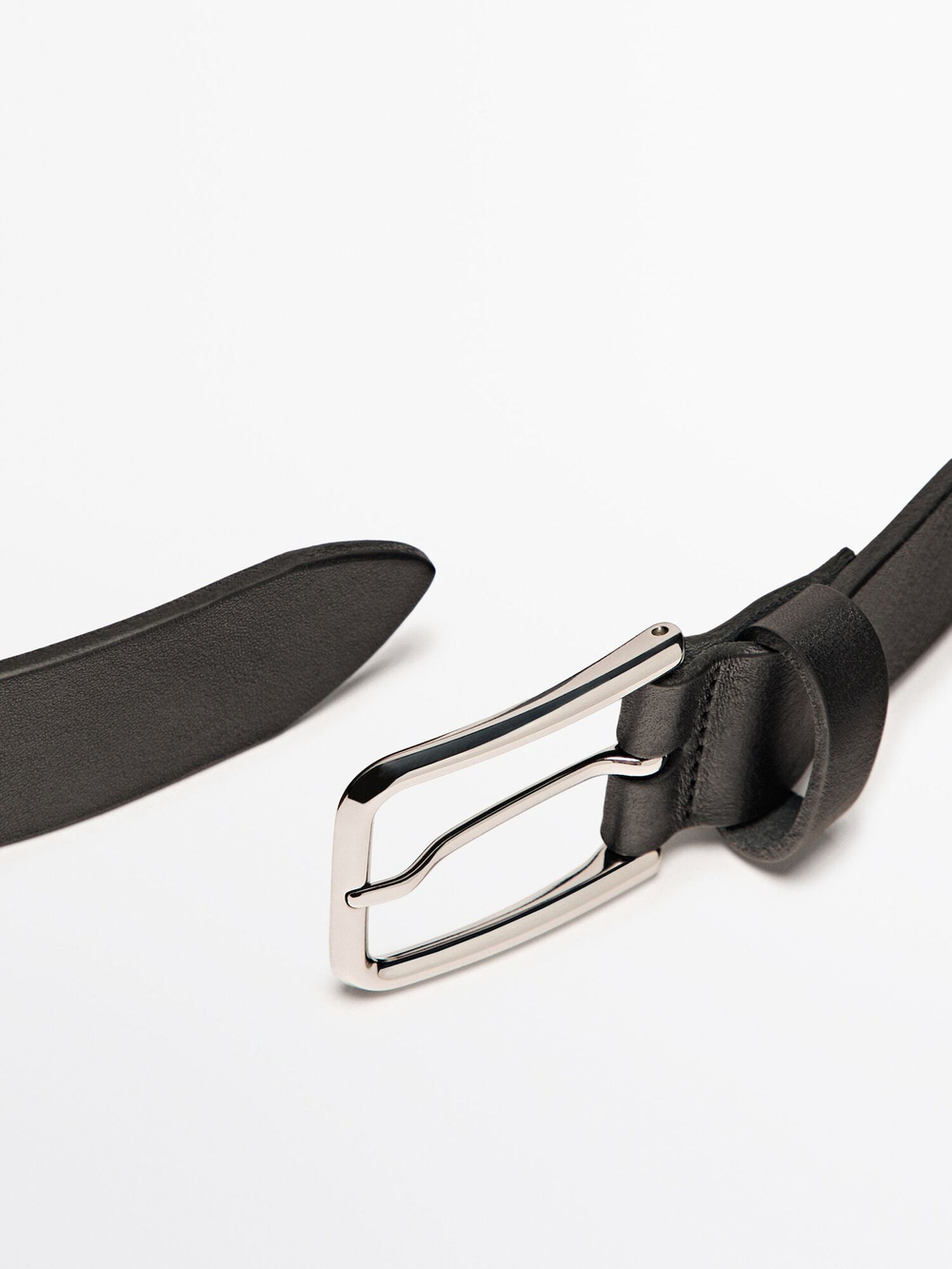 Massimo Dutti Кожаный ремень с квадратной пряжкой, черный