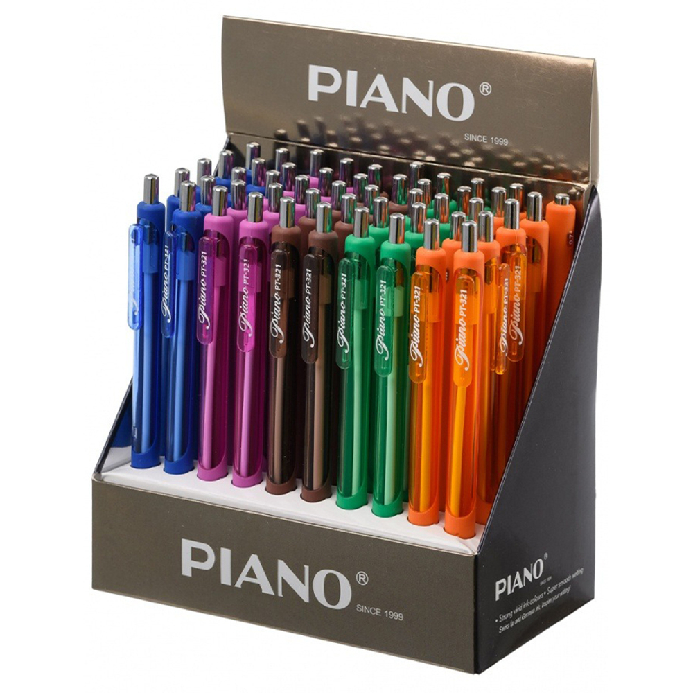 Ручка шариковая, масляная, автоматическая, Piano, синие чернила, серия "Globe", 5 цветов корпуса, 50 шт