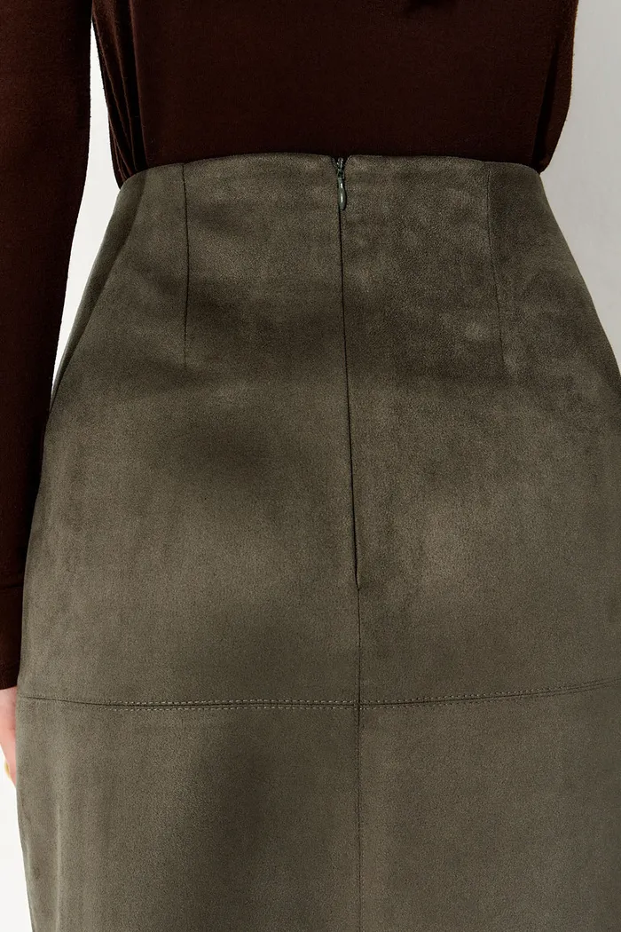 Юбка карандаш из экозамши цвета хаки