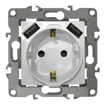 12-4109-12 ЭРА Розетка 2P+E 16A-250В, штор. с 2xUSB 5В-3А, Эра12, графит